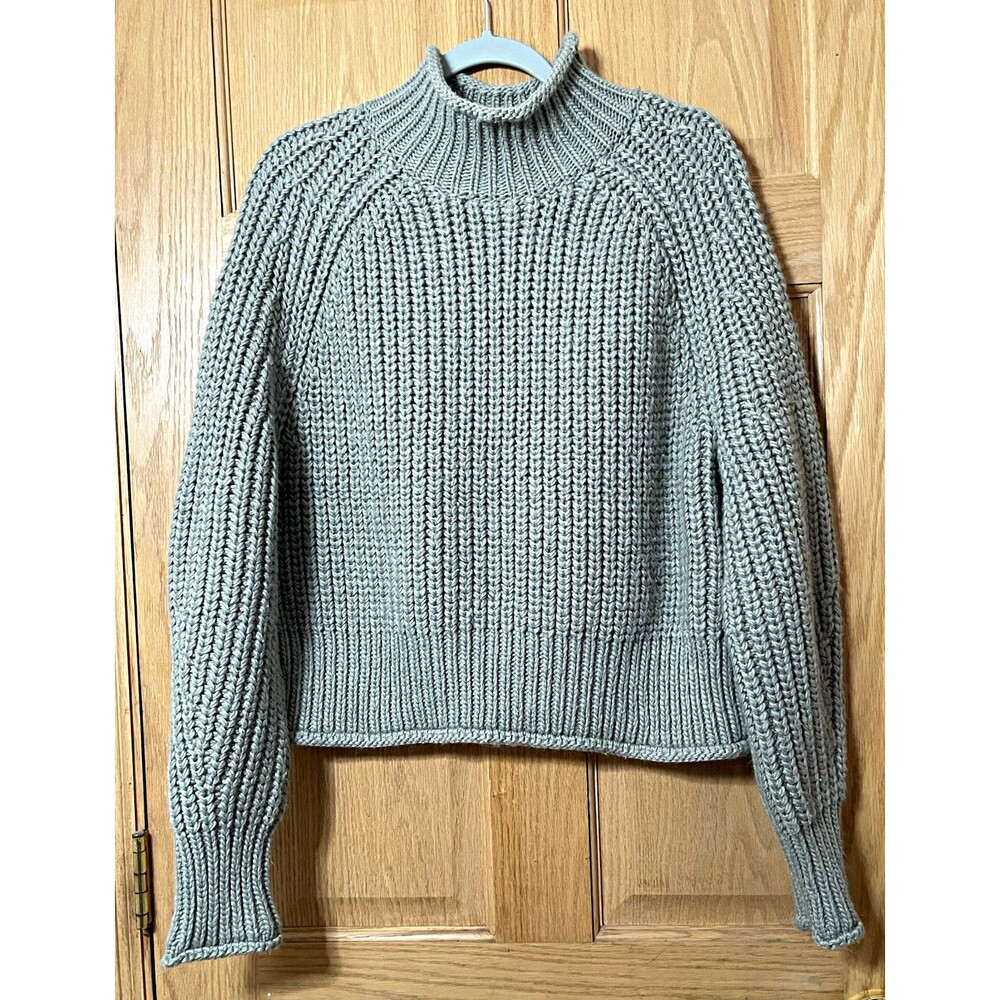 H&M Womens L Gray Solid Ribbed Knit Mock Neck Long Sleeve Pullover Sweater